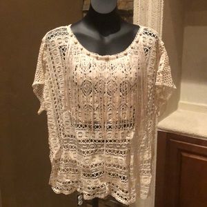 DEMOCRACY FRINGE CROCHET KNIT TOP